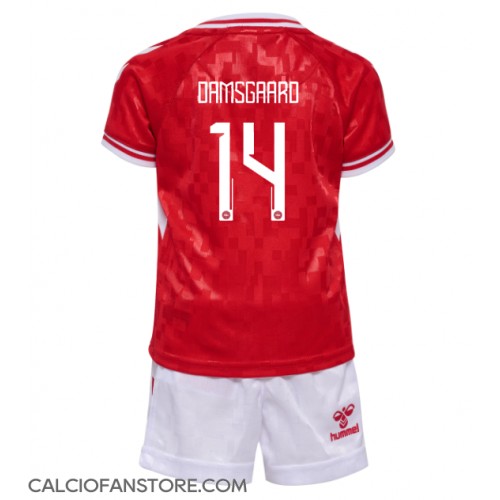 Maglia Calcio Danimarca Mikkel Damsgaard #14 Prima Divisa Bambino Europei 2024 Manica Corta (+ pantaloncini)